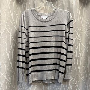 Liz Claiborne Gray and Black Striped Crewneck Sweater Size XXL